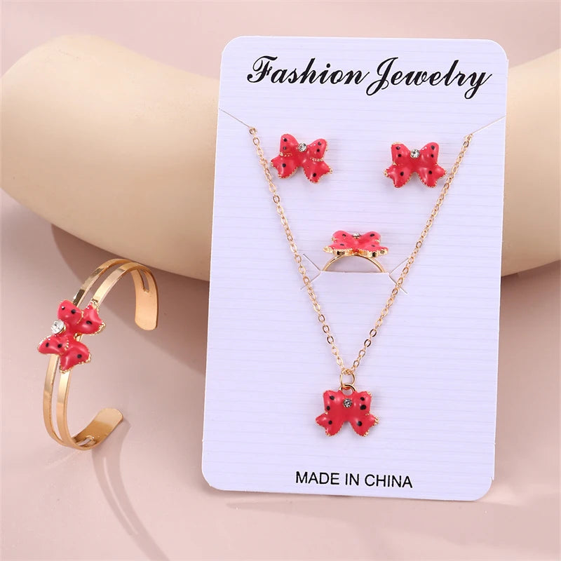 5-Piece Bow Jewellery Set for Girls | Necklace, Bracelet, Ring & Earrings | Cute Minimalist Kids Jewellery Gift!