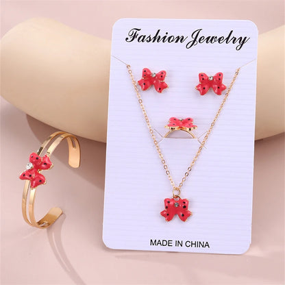 5-Piece Bow Jewellery Set for Girls | Necklace, Bracelet, Ring & Earrings | Cute Minimalist Kids Jewellery Gift!