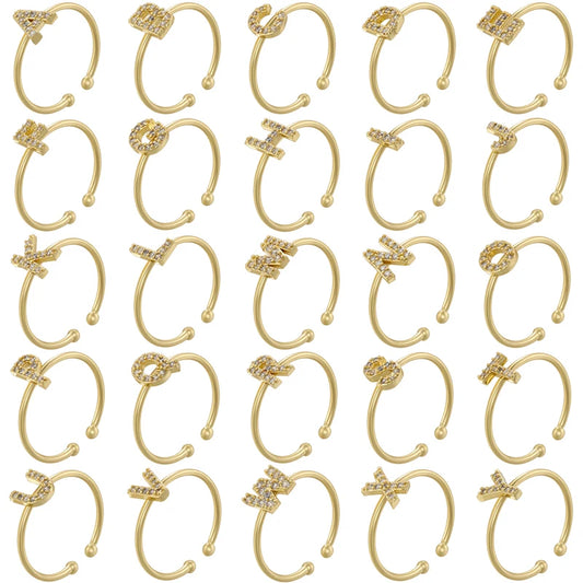 A-Z Initial Letter Zircon Ring for Boys & Girls | Adjustable Gold Alphabet Ring | Unisex Kids & Teen Jewellery Gift!
