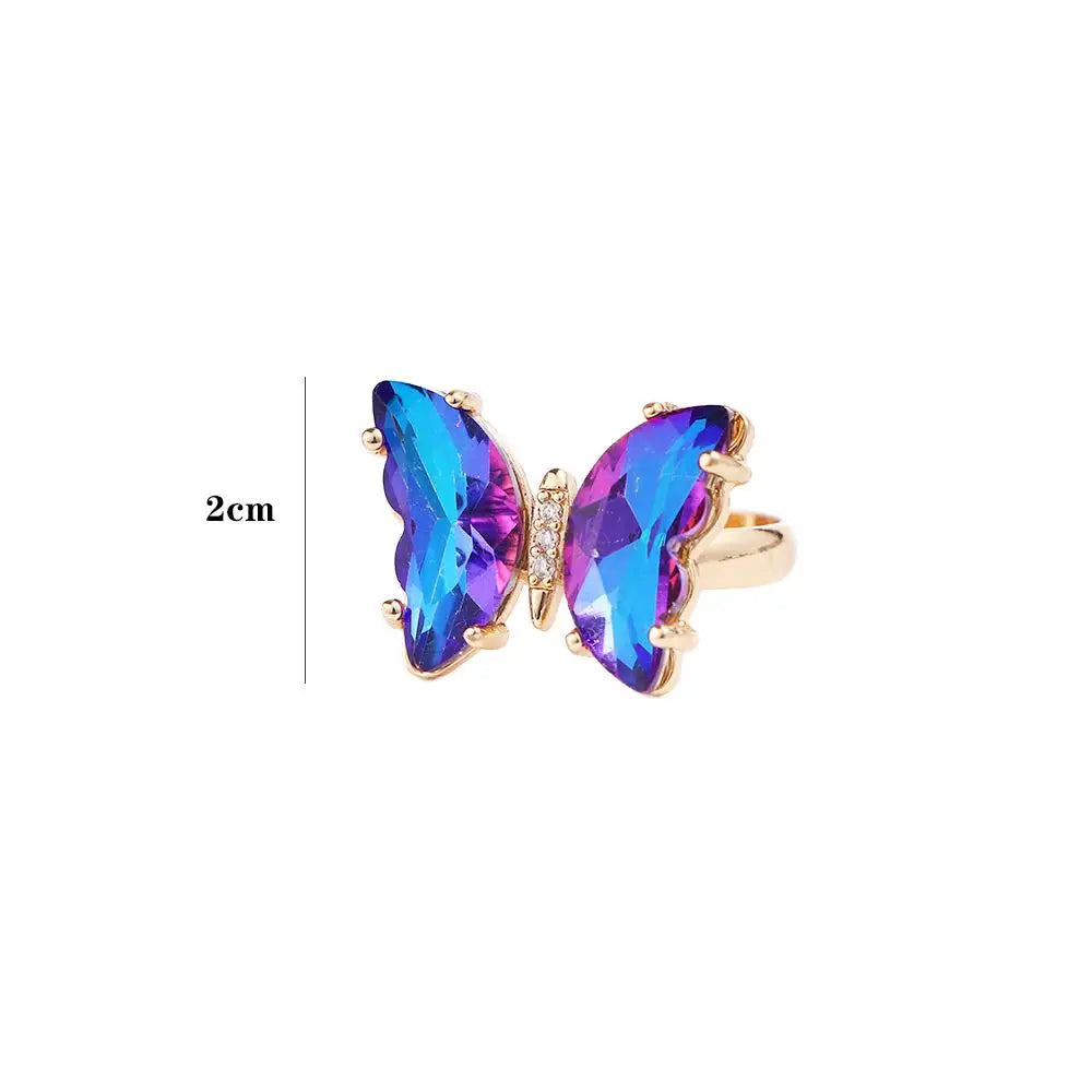 Crystal Butterfly Open Ring for Girls – Adjustable Fashion Finger Ring, Cute Sparkling Jewellery Accessory!