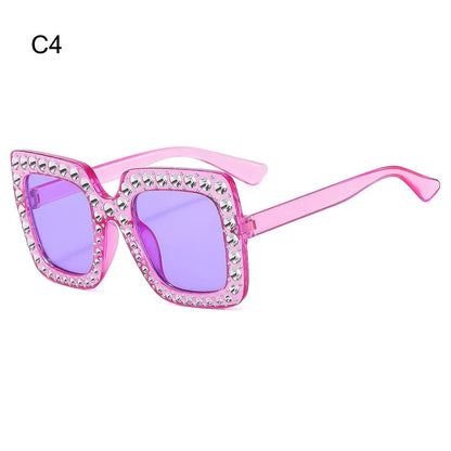 🌈 Sparkling Princess Kids Sunglasses – Oversized Rhinestone Shades with UV400 Protection | Colorful Square Sunglasses for Girls!