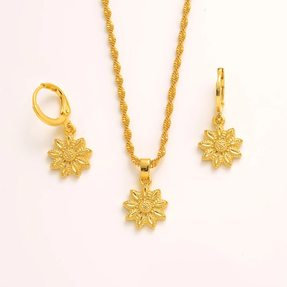 Gilded in Glamour: 24k Gold Plated Flower Hoop Jewelry Set for Birthdays, Parties, and Special Occasions!