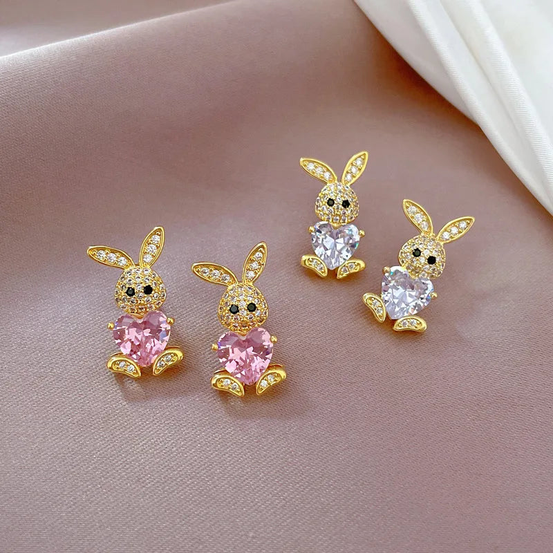 Enchanting Elegance: Shining Crystal Rabbit Earrings and Pendant Necklace Set - A Gift for Girls and Teens' Birthday Celebrations!