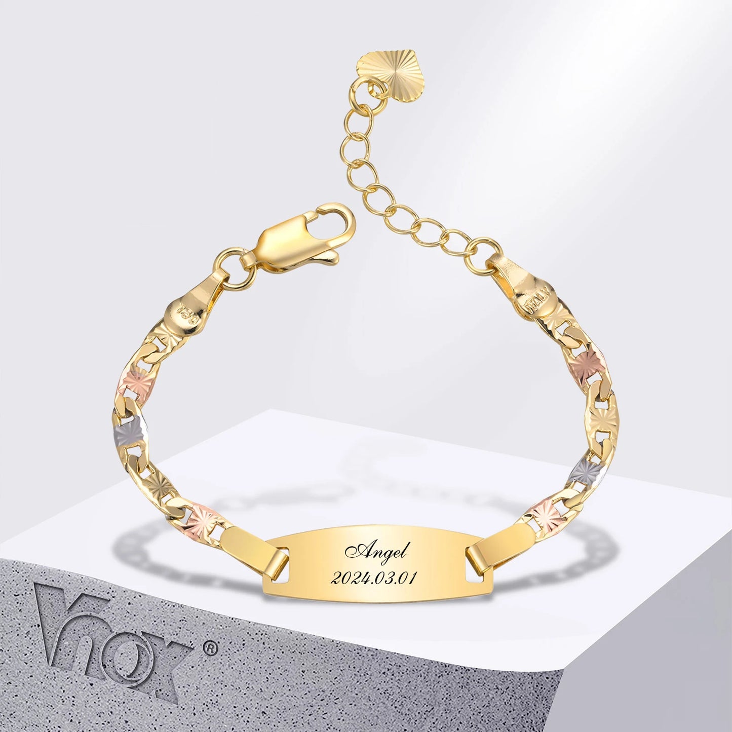 Custom Baby Bracelets for Newborns – Girls & Boys 3-Tone Gold Plated Copper, Anti-Allergy Jewellery Gift!