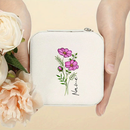 Personalised Birth Flower Jewellery Box with Name | Travel Jewellery Organiser | Birthday Gift for Girls & Women!