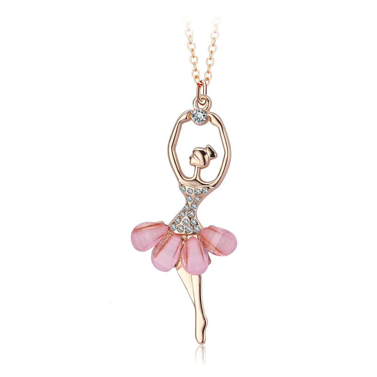 Pink Ballet Girl Pendant Necklace – Delicate Versatile Chain, Simple Elegant Jewellery Gift for Girls