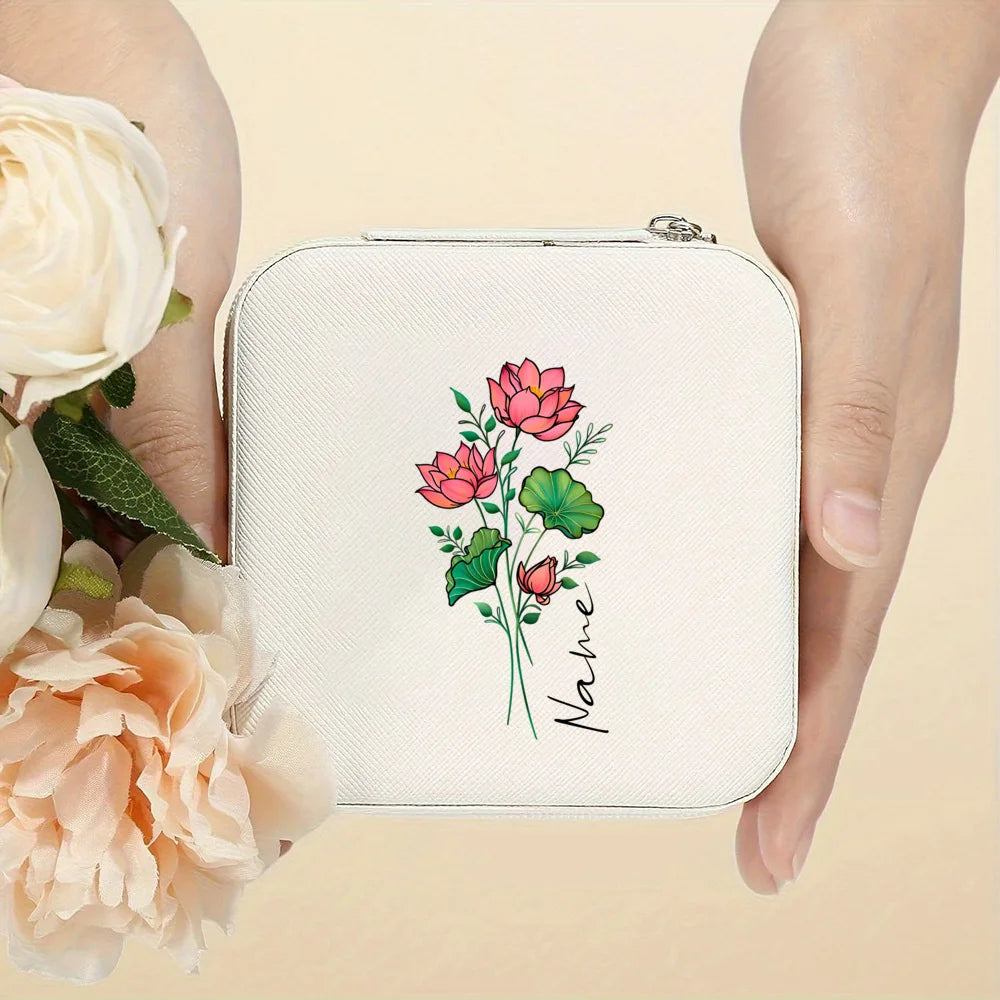 Personalised Birth Flower Jewellery Box with Name | Travel Jewellery Organiser | Birthday Gift for Girls & Women!
