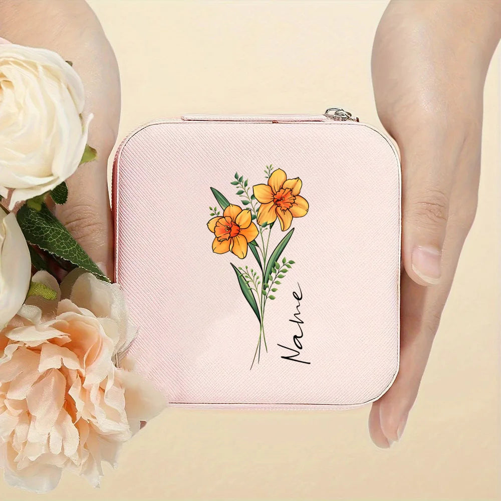 Personalised Birth Flower Jewellery Box with Name | Travel Jewellery Organiser | Birthday Gift for Girls & Women!