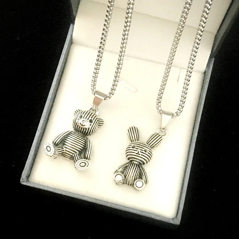 Embrace Playful Style: Cute Rabbit Bear Pendant Necklace! Perfect for Boys and Girls!