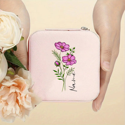 Personalised Birth Flower Jewellery Box with Name | Travel Jewellery Organiser | Birthday Gift for Girls & Women!