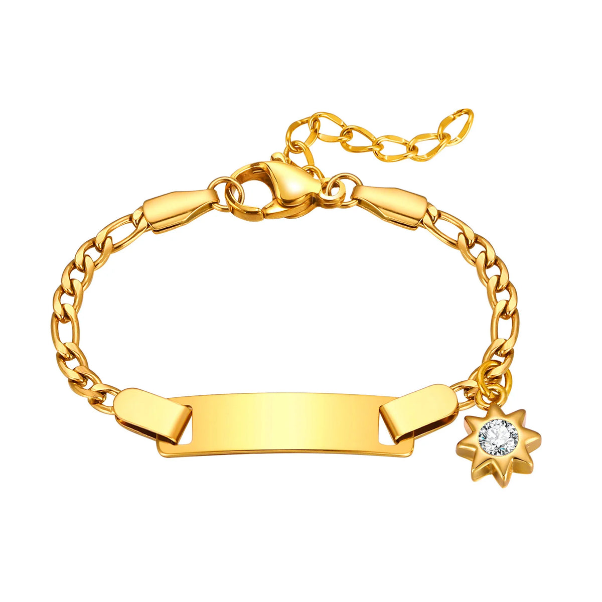 Personalised Baby Name & Birthdate Bracelet | Engravable ID Bracelet with Heart, Star & Moon Charms | New-born Baptism Gift!