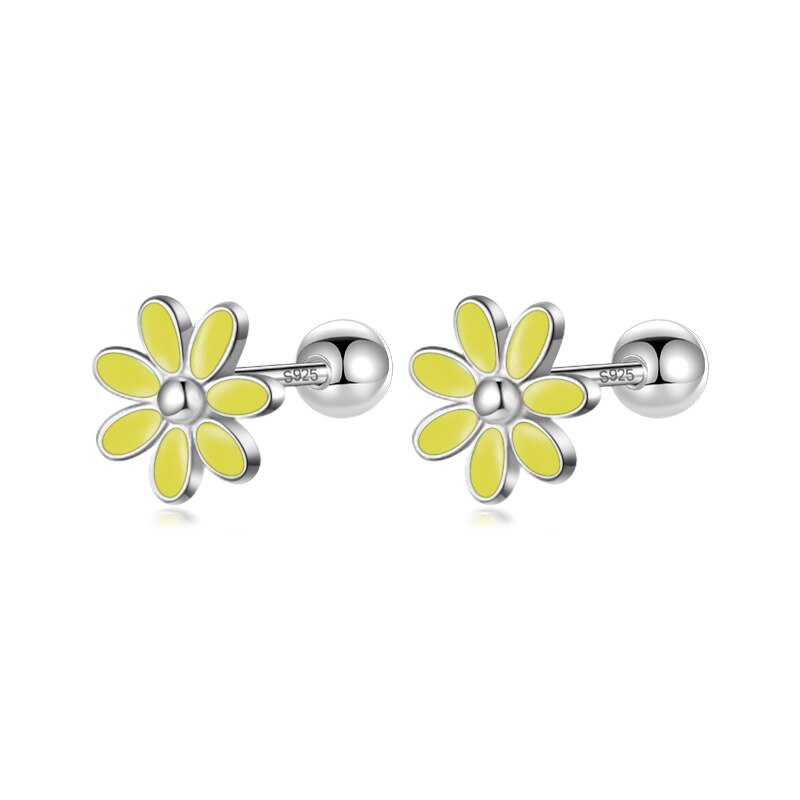Blooms of Elegance: Real 925 Sterling Silver Sweet Glaze Flower Screw Stud Earrings - Fine Jewelry for Girls, Teens, and Women! - Kids Jewellery Shop