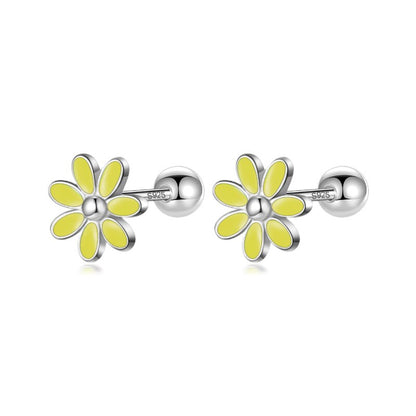 Blooms of Elegance: Real 925 Sterling Silver Sweet Glaze Flower Screw Stud Earrings - Fine Jewelry for Girls, Teens, and Women! - Kids Jewellery Shop