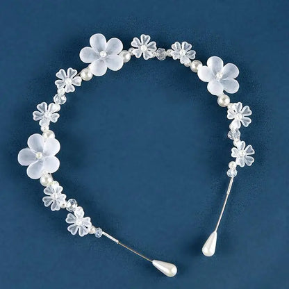Girls Crystal Baptism Headband – Pearl Beaded Flower Confirmation Hair Band, Elegant Flower Girl Headpiece & Special Occasion Hair Jewellery