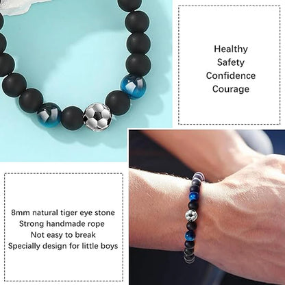 Soccer Bracelet Gift for Teen Boys – Tiger Eye Beaded Bracelet, Sporty Casual Jewellery for Son & Grandson | Birthday & Graduation Gift!