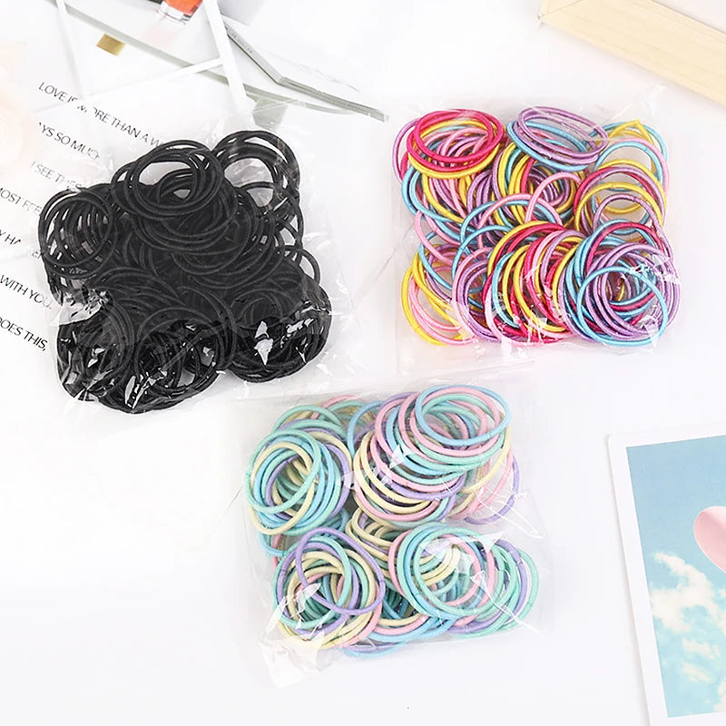 100Pcs Girls Elastic Hair Bands | 3cm Basic Rubber Hair Ties | Kids Ponytail Bands & Everyday Hair Accessories!