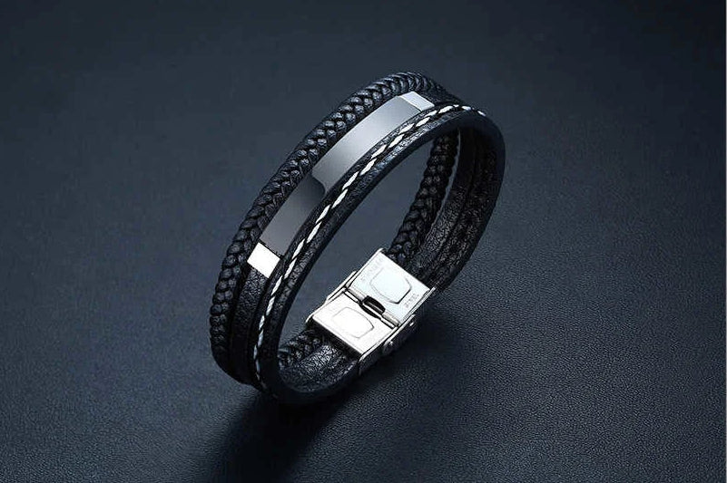 Personalised Stainless Steel Leather Bracelet for Boys & Teens | Engravable Multi-Layer ID Bangle | Birthday Gift!