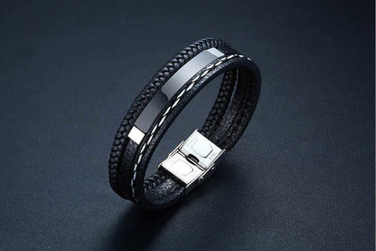 Personalised Stainless Steel Leather Bracelet for Boys & Teens | Engravable Multi-Layer ID Bangle | Birthday Gift!