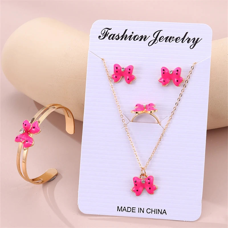 5-Piece Bow Jewellery Set for Girls | Necklace, Bracelet, Ring & Earrings | Cute Minimalist Kids Jewellery Gift!