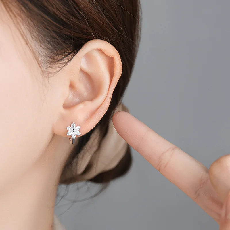 🌸 Simple Zircon 925 Sterling Silver Flower Hoop Earrings for Girls. Elegant Kids Jewellery Accessories | Dainty Earrings for Girls & Teens!
