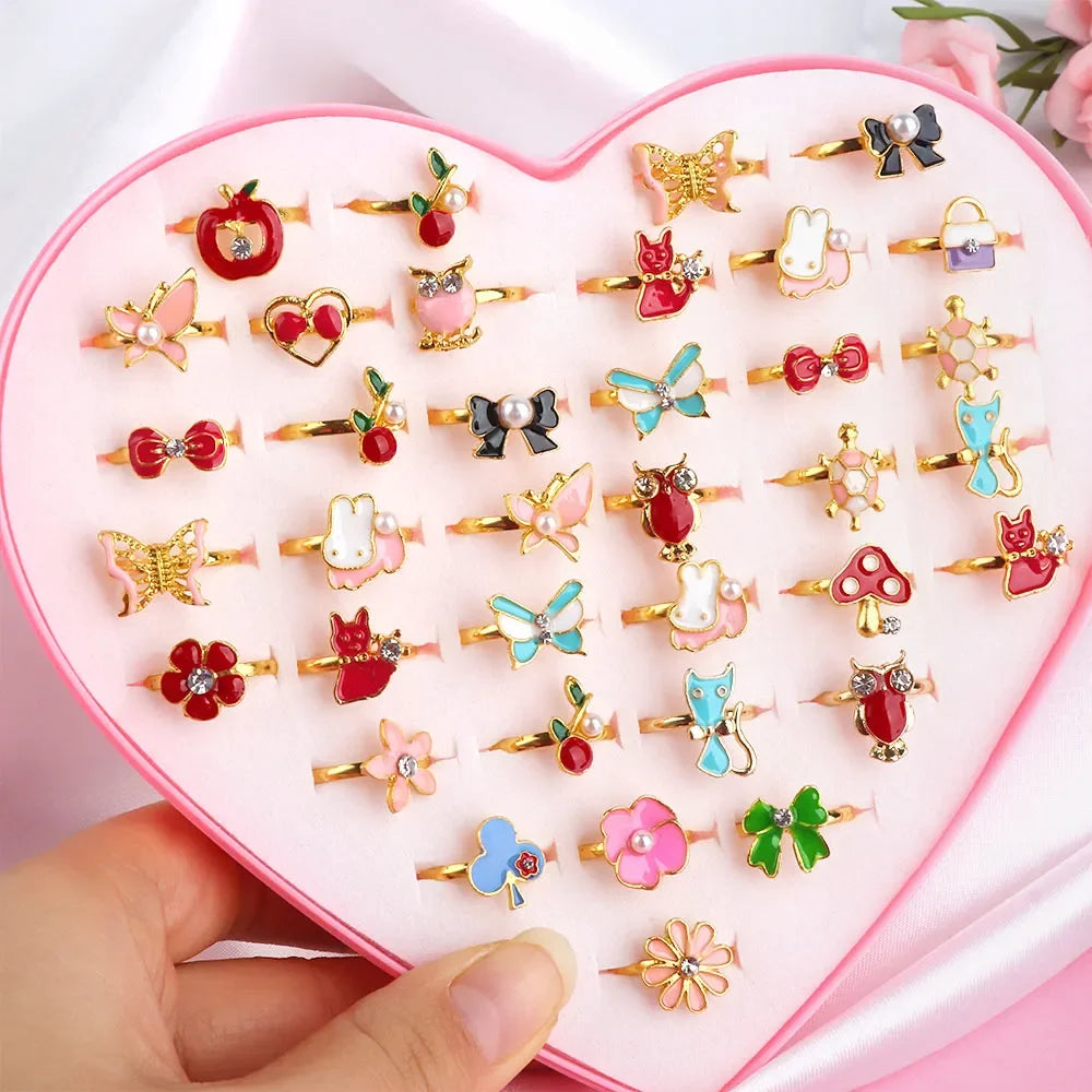 Cute Adornments: 12/36pcs Adjustable Girls' Crystal Rings - Whimsical Fun for the Perfect Birthday Gift! - Kids Jewellery Shop