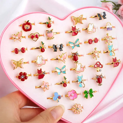 Cute Adornments: 12/36pcs Adjustable Girls' Crystal Rings - Whimsical Fun for the Perfect Birthday Gift! - Kids Jewellery Shop