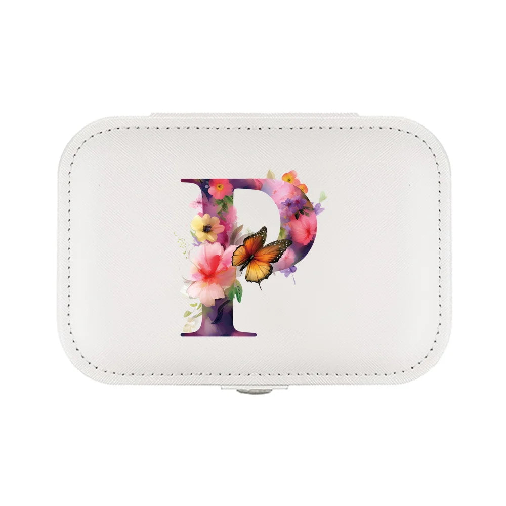 Customized Flowers & Butterfly Letters Jewelry Case: Your Stylish Travel Companion!