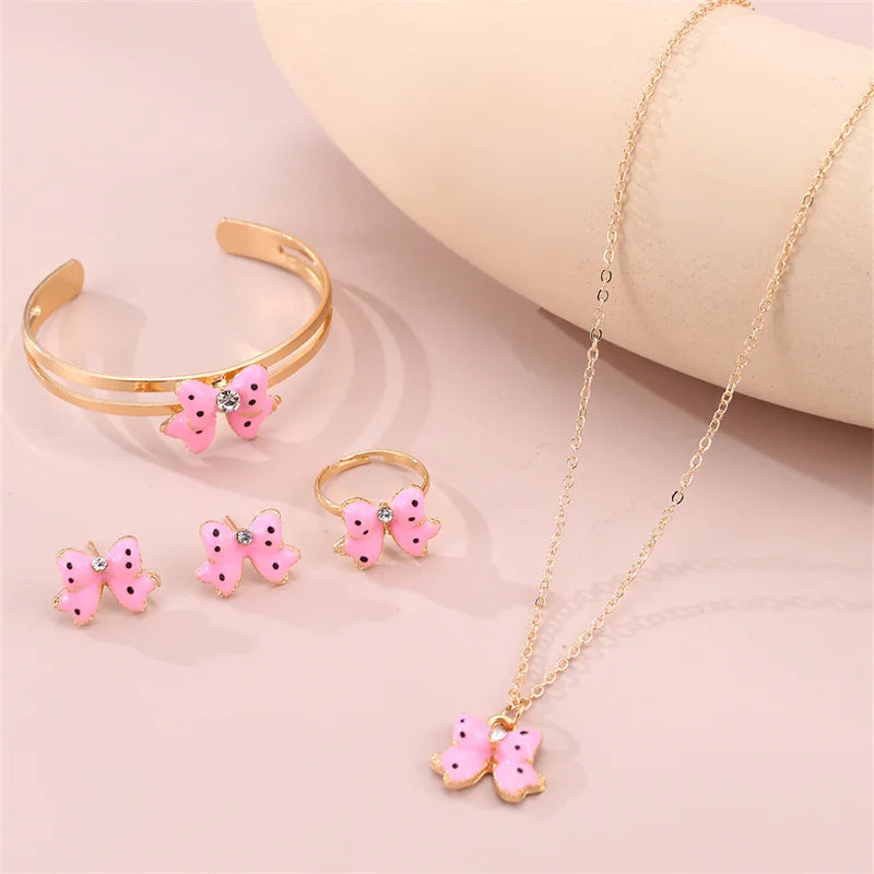 5-Piece Bow Jewellery Set for Girls | Necklace, Bracelet, Ring & Earrings | Cute Minimalist Kids Jewellery Gift!
