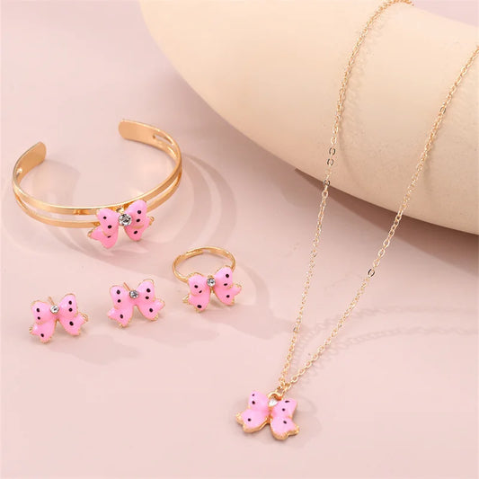 5-Piece Bow Jewellery Set for Girls | Necklace, Bracelet, Ring & Earrings | Cute Minimalist Kids Jewellery Gift!