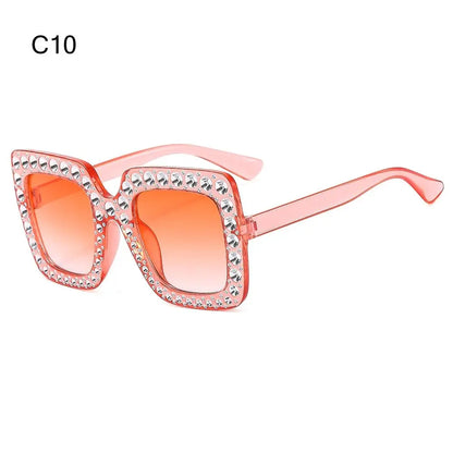 🌈 Sparkling Princess Kids Sunglasses – Oversized Rhinestone Shades with UV400 Protection | Colorful Square Sunglasses for Girls!