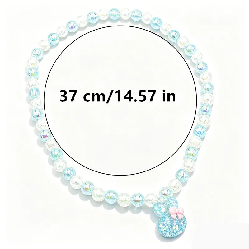 Kids Blue Glitter Rabbit Jewellery Set – Resin Beaded Necklace, Bracelet, Earrings & Ring | Princess Dress-Up Gift for Girls!