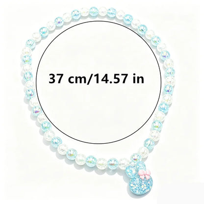 Kids Blue Glitter Rabbit Jewellery Set – Resin Beaded Necklace, Bracelet, Earrings & Ring | Princess Dress-Up Gift for Girls!