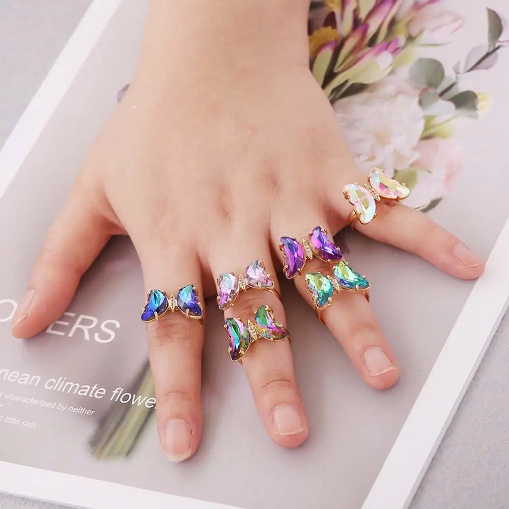 Crystal Butterfly Open Ring for Girls – Adjustable Fashion Finger Ring, Cute Sparkling Jewellery Accessory!