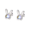 Mystical Elegance: Real S999 Sterling Silver Rabbit Moonstone Earrings - Exquisite Fine Jewelry for Girls, Teens, and Women!