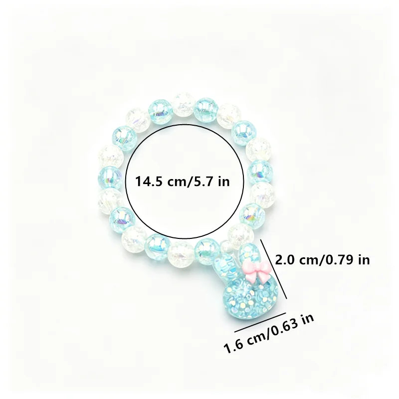 Kids Blue Glitter Rabbit Jewellery Set – Resin Beaded Necklace, Bracelet, Earrings & Ring | Princess Dress-Up Gift for Girls!