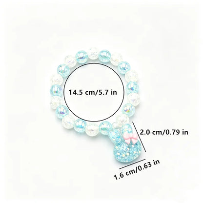 Kids Blue Glitter Rabbit Jewellery Set – Resin Beaded Necklace, Bracelet, Earrings & Ring | Princess Dress-Up Gift for Girls!