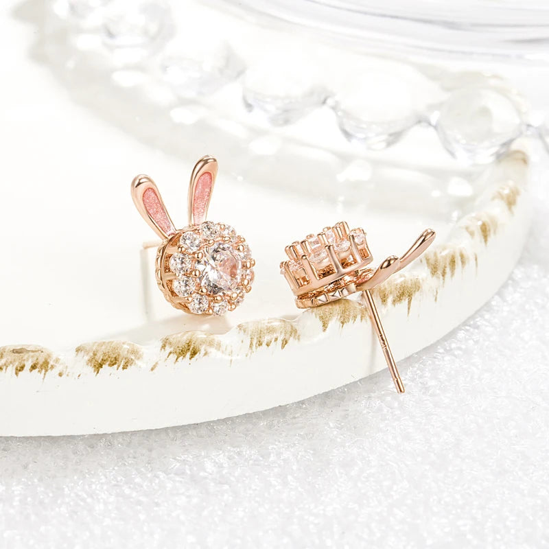 Cute 925 Sterling Silver Rabbit Jewelry Set - Adorable Stud Earrings, Pendant Necklace, and Adjustable Ring for Girls, Teens, and Women. Exquisite Gifts for Every Celebration!