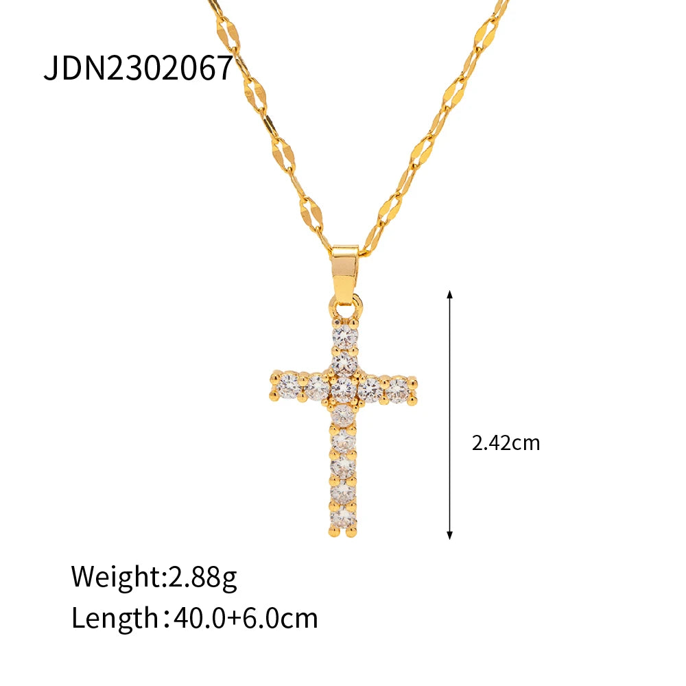 18k Gold Plated White Cubic Zirconia Unisex Cross Pendant Necklace – Elegant Boys & Girls Jewellery | Faith-Inspired Gift!
