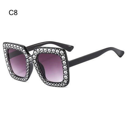 🌈 Sparkling Princess Kids Sunglasses – Oversized Rhinestone Shades with UV400 Protection | Colorful Square Sunglasses for Girls!