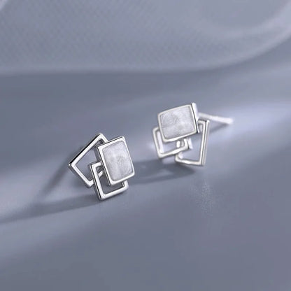 ✨ 925 Sterling Silver Square Geometric Stud Earrings – Trendy Minimalist Earrings for Women & Girls | Hypoallergenic Fashion Jewelry Gift 🎁
