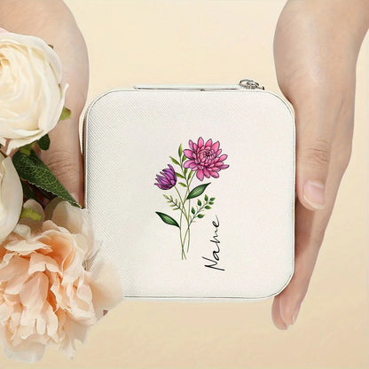 Personalised Birth Flower Jewellery Box with Name | Travel Jewellery Organiser | Birthday Gift for Girls & Women!