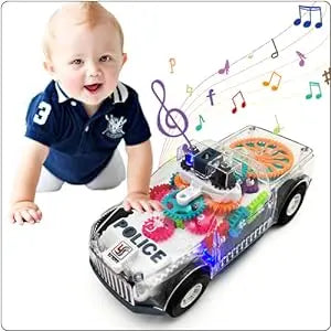 Enchanting Playtime: Light Up Transparent Bump and Go, Music LED Effects - Educational Baby Toys for Boys and Girls!