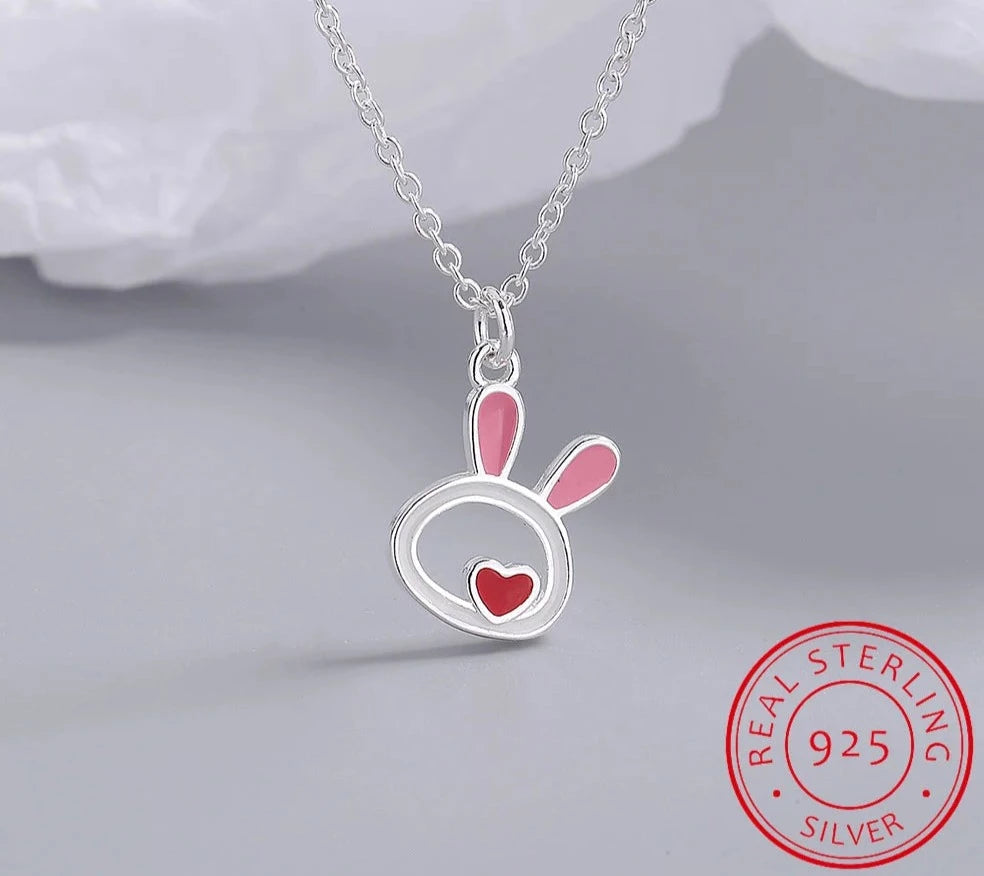 Timeless Whimsy: 925 Sterling Silver Rabbit Earrings and Pendant Necklace Jewelry Set - A Perfect Gift for Girls, Teens, and Women!