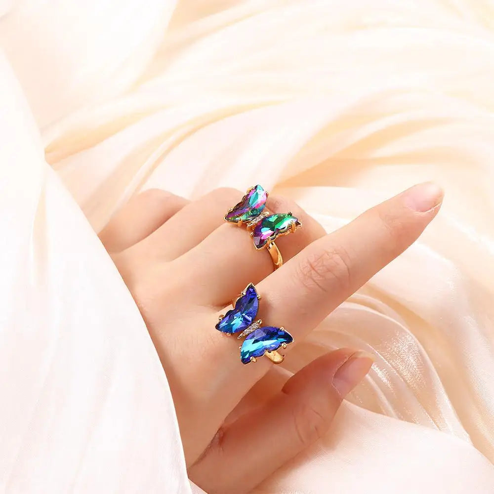 Crystal Butterfly Open Ring for Girls – Adjustable Fashion Finger Ring, Cute Sparkling Jewellery Accessory!
