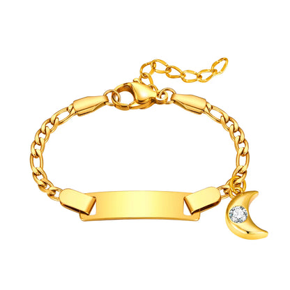 Personalised Baby Name & Birthdate Bracelet | Engravable ID Bracelet with Heart, Star & Moon Charms | New-born Baptism Gift!