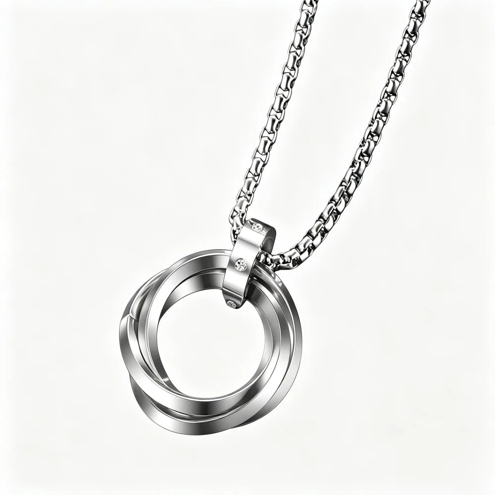 Titanium Steel Three Interlocking Rings Pendant Necklace | Hip-Hop Personality Necklace | Trendy Boys & Teens Fashion Jewellery!