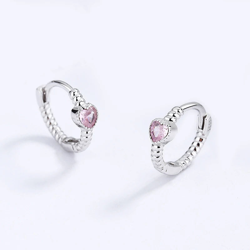 Real 925 Sterling Silver Pink Heart CZ Hoop Earrings - Statement Jewelry for Girls, Teens, and Women!