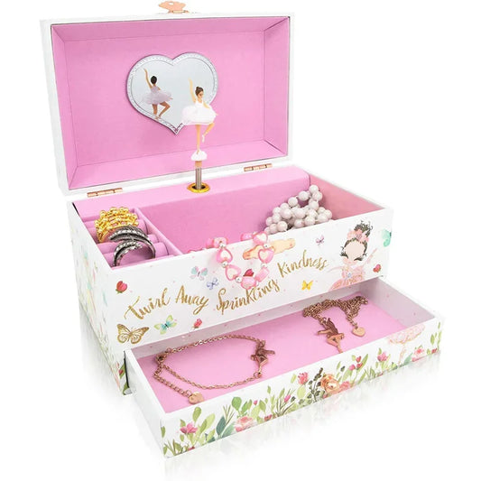 🩰 Multi-Functional Rotating Ballerina Music Jewellery Box. Jewellery Storage with Ring Rolls & Pull-Out Drawer | Perfect Birthday Gift for Girls