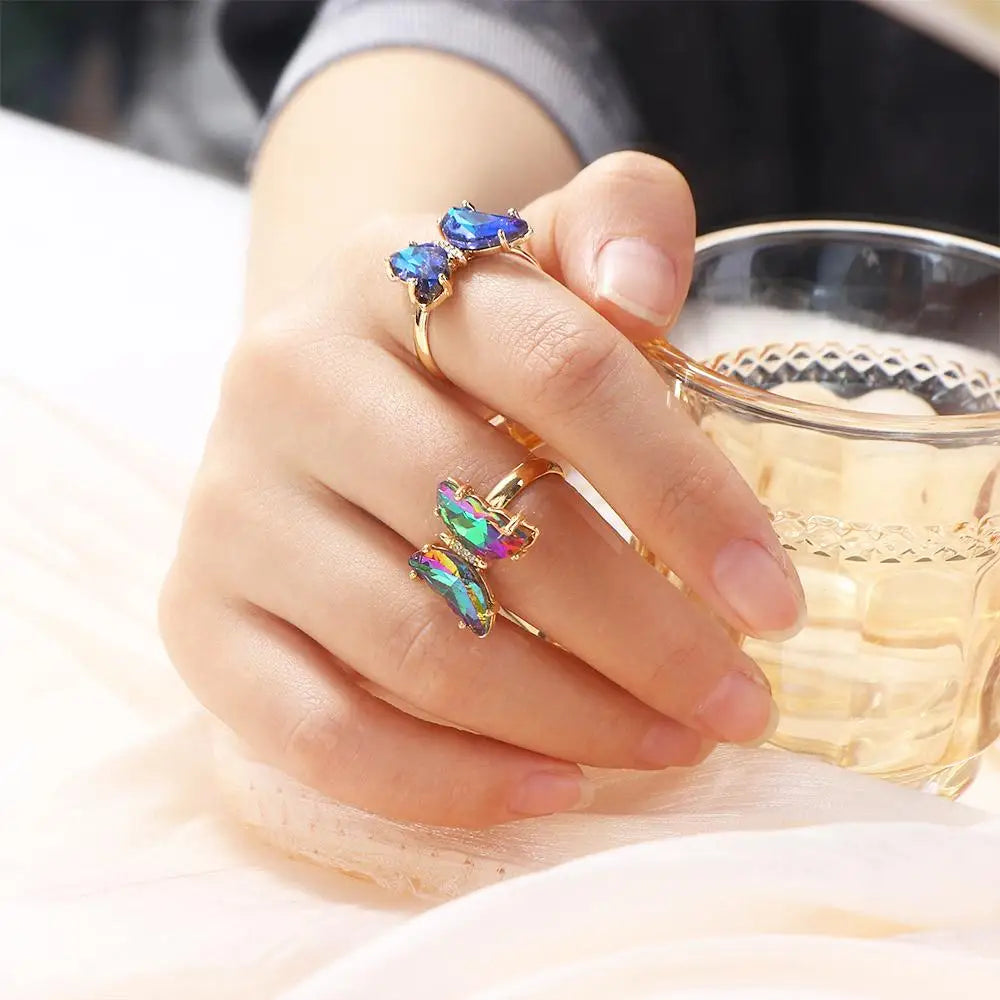 Crystal Butterfly Open Ring for Girls – Adjustable Fashion Finger Ring, Cute Sparkling Jewellery Accessory!