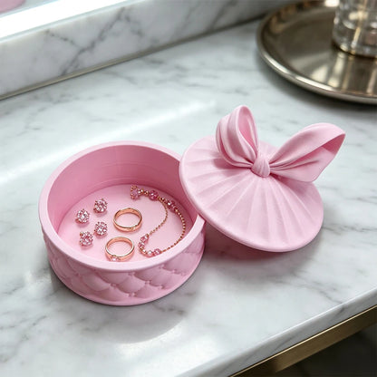 Pink Bowknot Jewellery Storage Box for Girls | Round Dust-Proof Jewellery Organiser | Cute Dresser Decoration & Gift!